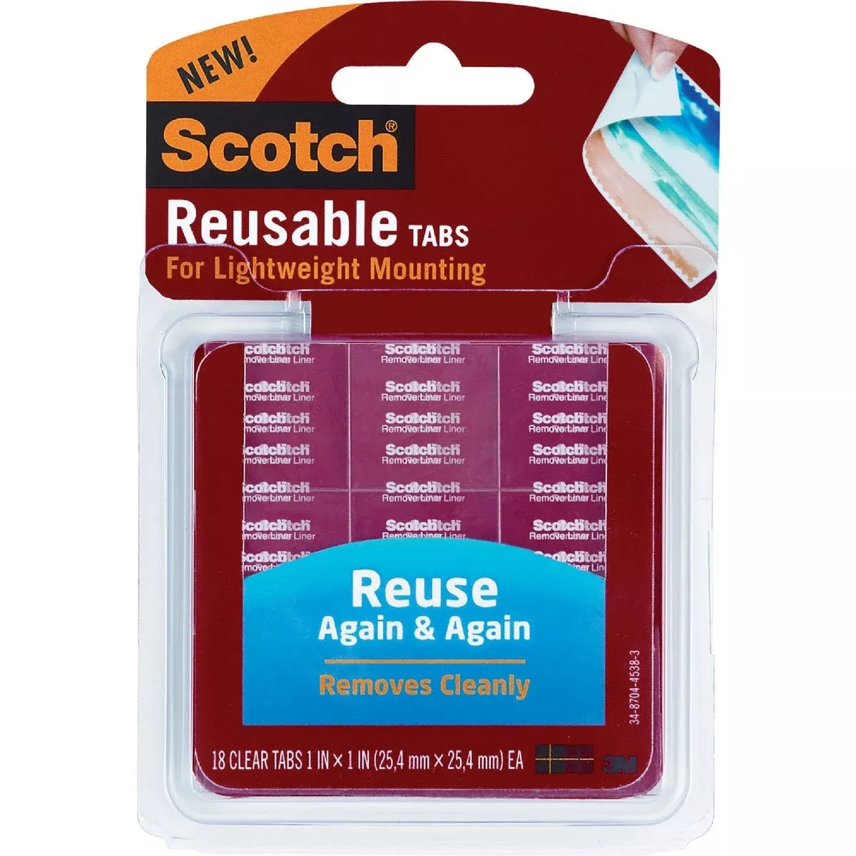 3M Scotch Reusable Mounting Tabs – 18-Pack, Clear Adhesive