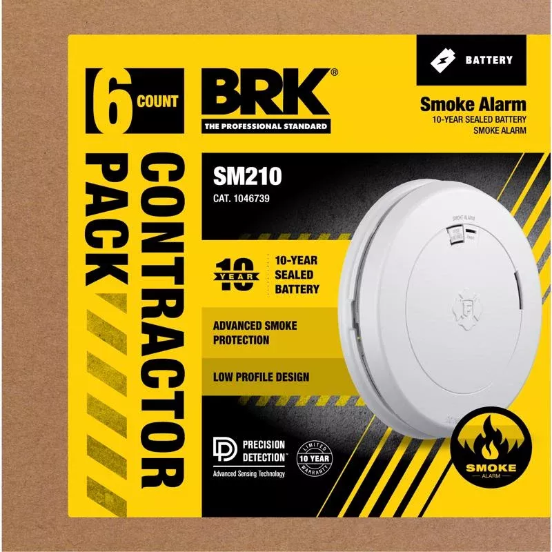 BRK 6 Pk Battery-Powered Photoelectric Smoke Detector