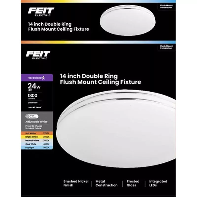 Feit 3 in. H X 14 in. W X 14 in. L Brushed Nickel White Ceiling