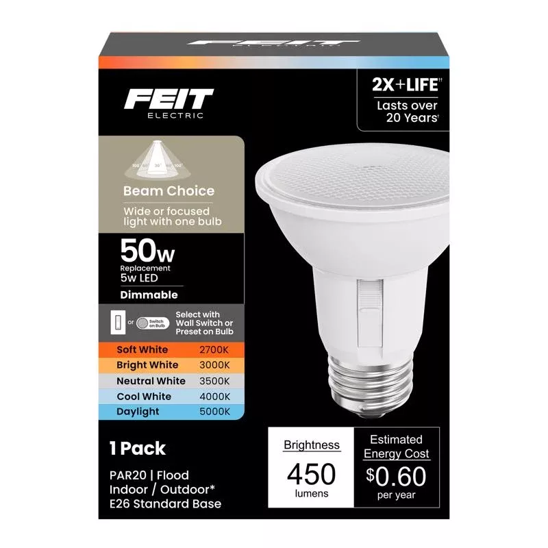 Feit PAR20 E26 (Medium) Smart-Enabled LED Bulb Adjustable White 50