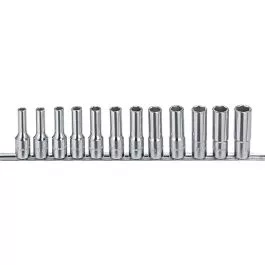 Genius Tools 12 Piece Metric Deep Socket Set 1/2 Inch Drive High Strength Chrome Vanadium Steel - GD-412M