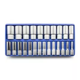 Genius Tools 25 Piece Metric Deep Socket Set 1/2 Inch Drive High Strength Steel - DS-424M
