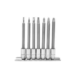 Genius Tools Bit Socket Set 7 Piece 1/4 Inch Drive Slotted and Phillips Long Reach Sockets - BS-207L