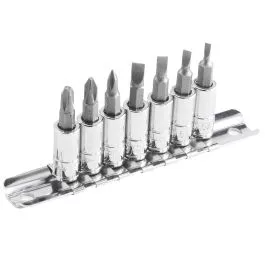 Genius Tools Bit Socket Set 7 Piece 1/4 Inch Drive Slotted and Phillips Precision S2 Steel - BS-207S