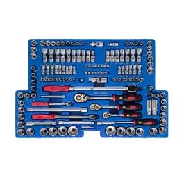 Genius Tools Mechanics Tool Set 139 Piece Metric and SAE 1/4 Inch, 3/8 Inch, and 1/2 Inch Drive Comprehensive Socket and Ratchet Kit for Automotive and Home Use - MS-139MS