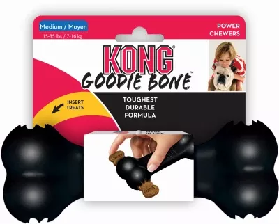 Goodie Bone Dog Toy, Black Rubber, For Power Chewers, 7 In.