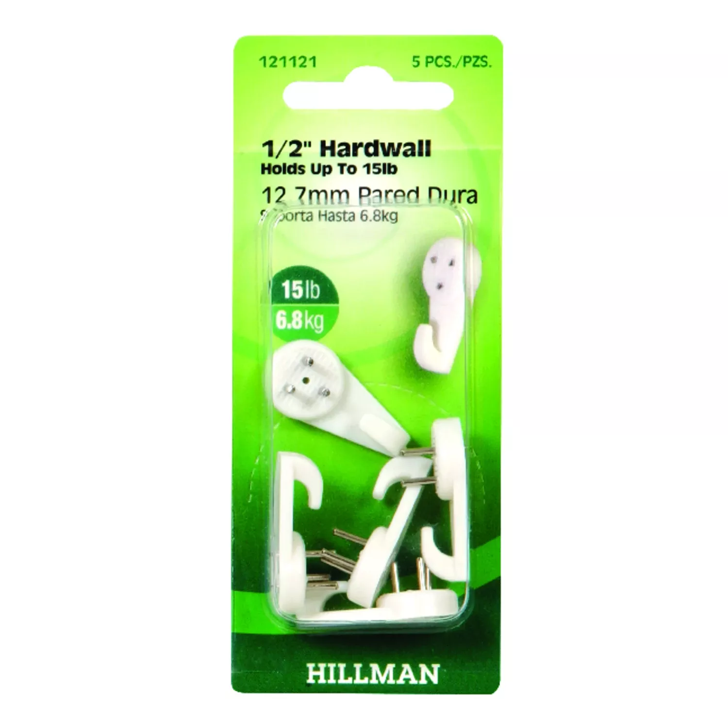 HILLMAN Plastic Coated White Hardwall Hanging Hooks 15 lb 5 pk