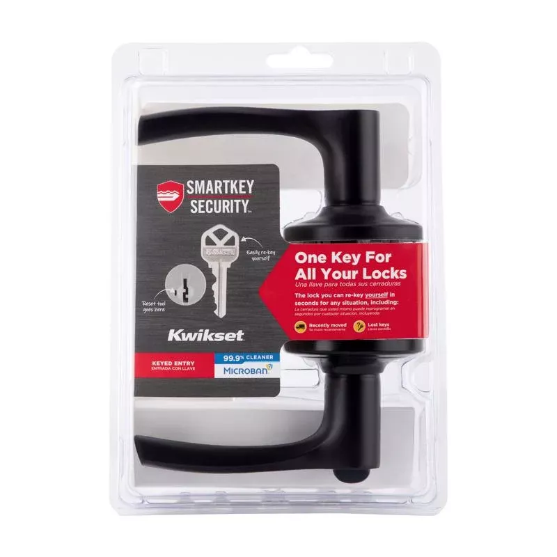 Kwikset Smartkey Security Matte Black Keyed Entry Lever KW1 1-3/4 in.